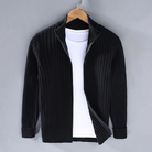 Zip Cardigan - Men's Comfy Long Sleeve Ribbed Knit Cardigan-Cardigan-Chaps London-Black-M-Chaps London