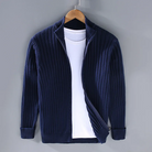 Zip Cardigan - Men's Comfy Long Sleeve Ribbed Knit Cardigan-Cardigan-Chaps London-Blue-M-Chaps London