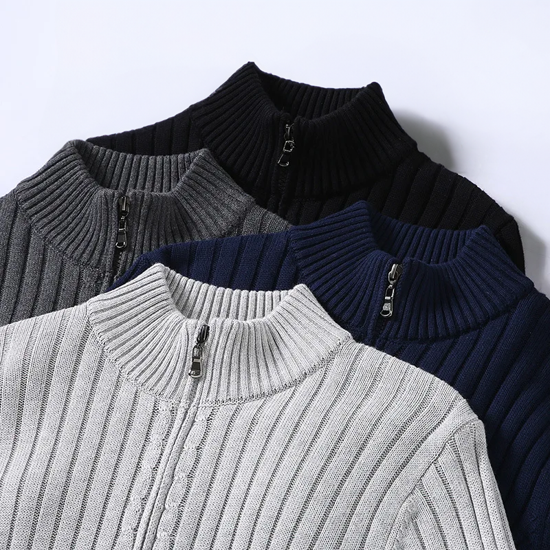 Zip Cardigan - Men's Comfy Long Sleeve Ribbed Knit Cardigan-Cardigan-Chaps London-Chaps London
