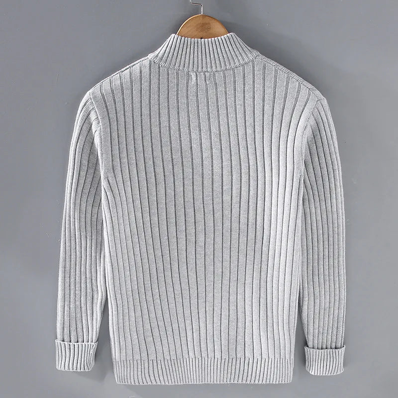 Zip Cardigan - Men's Comfy Long Sleeve Ribbed Knit Cardigan-Cardigan-Chaps London-Chaps London