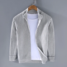 Zip Cardigan - Men's Comfy Long Sleeve Ribbed Knit Cardigan-Cardigan-Chaps London-Grey-M-Chaps London