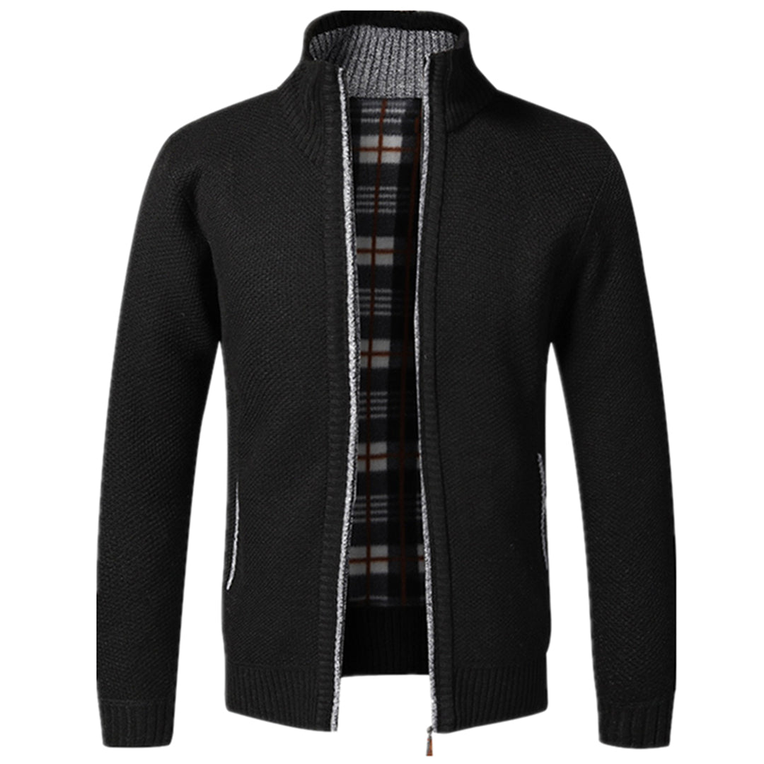 Zip Up Cardigan - Men's Knitted Long Sleeve-Fashion Men Jacket Bomber Fall-Chaps London-Black-XS-Chaps London