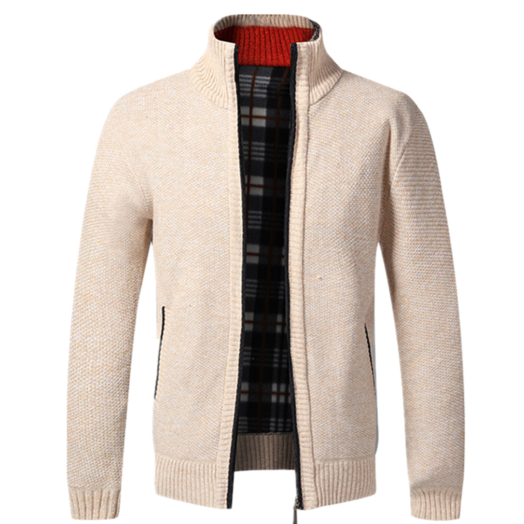Zip Up Cardigan - Men's Knitted Long Sleeve-Fashion Men Jacket Bomber Fall-Chaps London-Khaki-XS-Chaps London