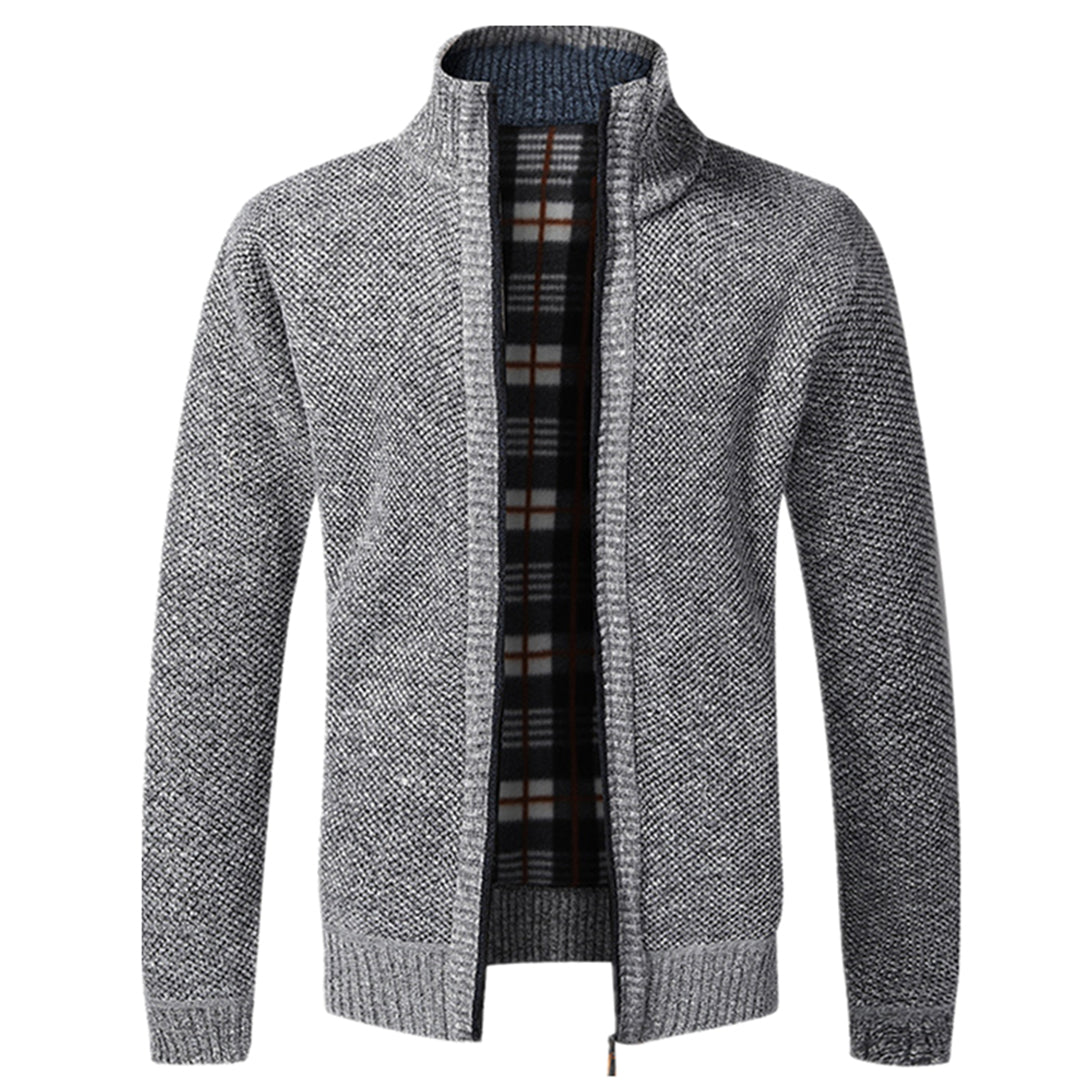 Zip Up Cardigan - Men's Knitted Long Sleeve-Fashion Men Jacket Bomber Fall-Chaps London-Light Gray-XS-Chaps London
