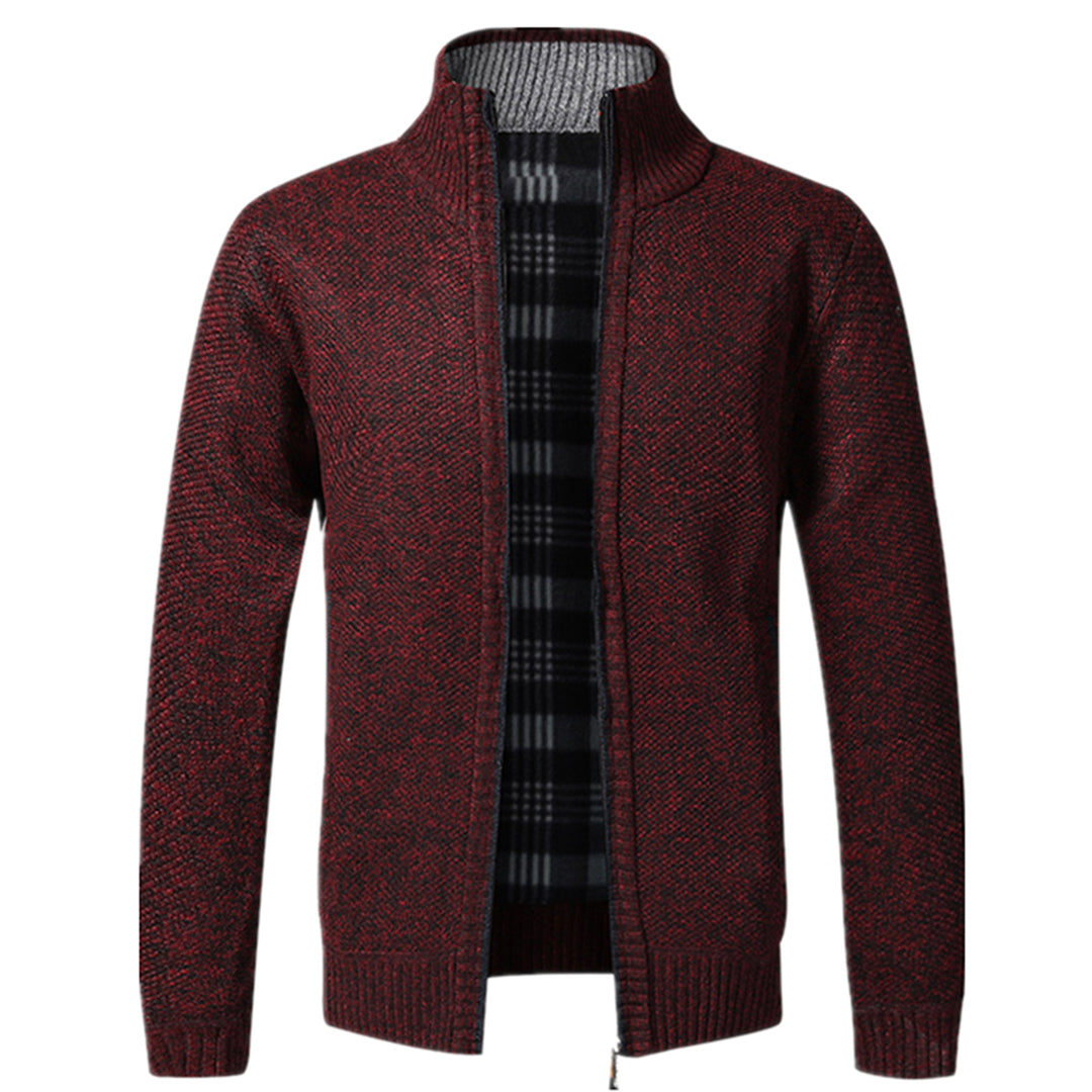 Zip Up Cardigan - Men's Knitted Long Sleeve-Fashion Men Jacket Bomber Fall-Chaps London-Wine Red-XS-Chaps London