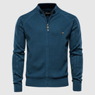 Zip-Up Sweater | Full Zip | Knitted | Zipper Cardigan | Men's Cardigan-Men's Zip Cardigan-Chaps London-Blue-M-Chaps London