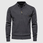 Zip-Up Sweater | Full Zip | Knitted | Zipper Cardigan | Men's Cardigan-Men's Zip Cardigan-Chaps London-Gray-M-Chaps London