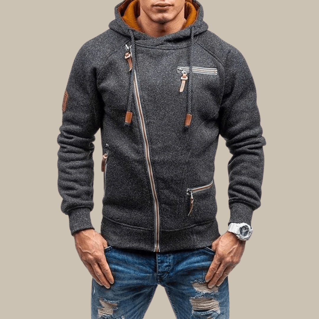 Zipper Hoodie - Warm - Drawstring - Hoodie Jacket - Mens Zip-Up Hoodies-Zip Hoodie-Chaps London-Dark Gray-XS-Chaps London
