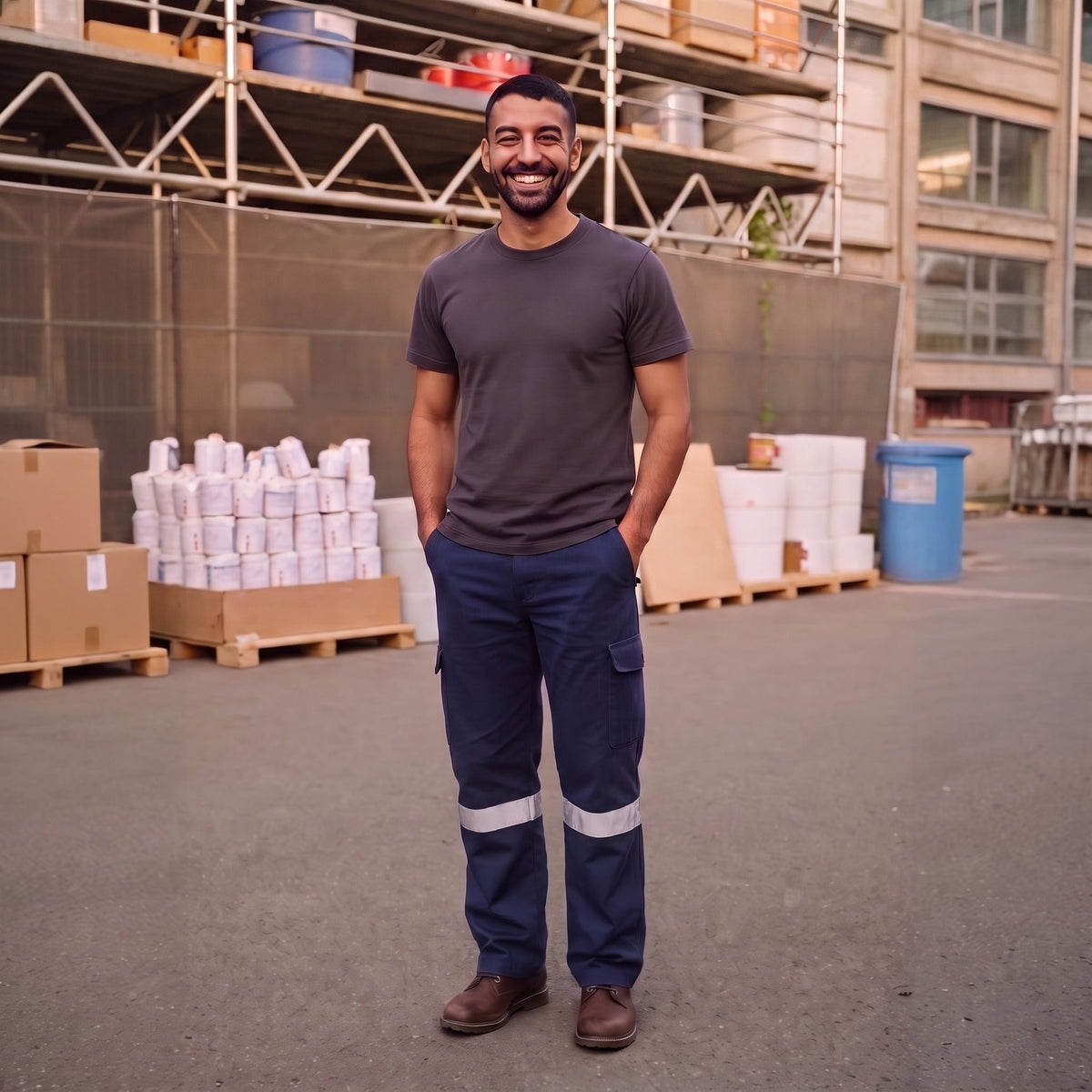 Men's Reflective Work Trousers | Cotton | Cargo | Navy