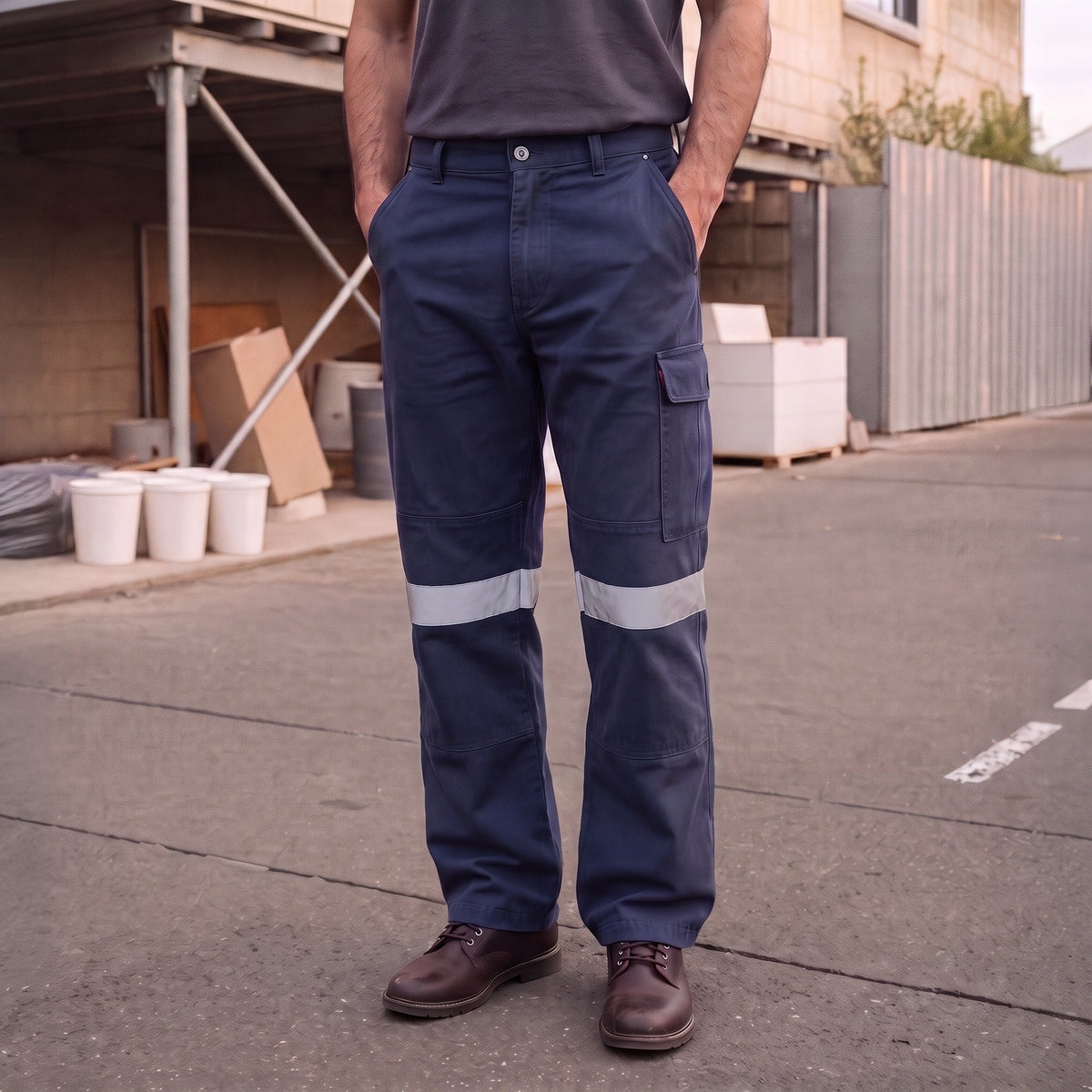 Men's Reflective Work Trousers | Cotton | Cargo | Navy