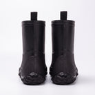 Black rubber ankle boots for men, back view with pull tab