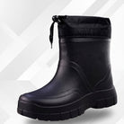Black rain boot with drawcord top, shown standing alone | Chaps London