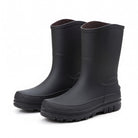 Black mid-calf rain boots with ridged sole, shown as a pair | Chaps London