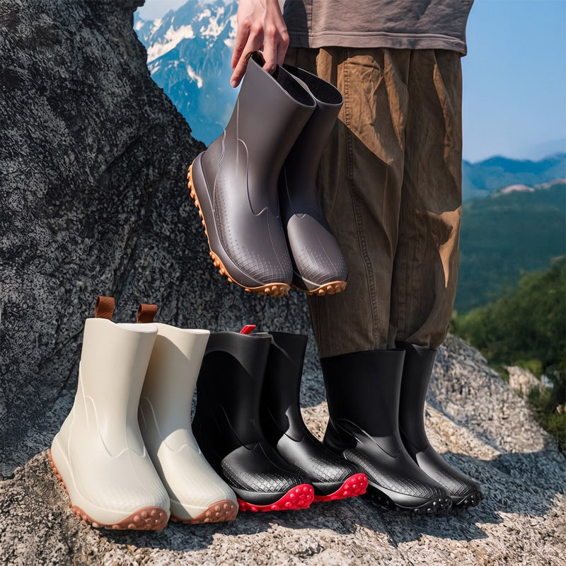 Men's wellies in grey brown, beige, black red and black