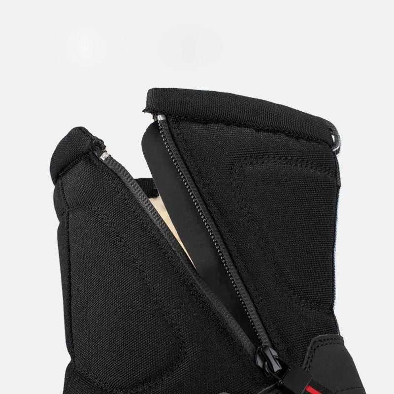 Black winter boot close-up showing zipper closure and padded fabric texture | Chaps London