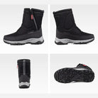 Black winter boot shown from four angles with zipper and tread detail | Chaps London