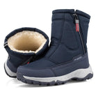 Navy blue winter boots with fleece lining, shown paired, unworn | Chaps London