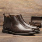 Pair of brown leather Chelsea ankle boots with elastic side panels, unworn | Chaps London