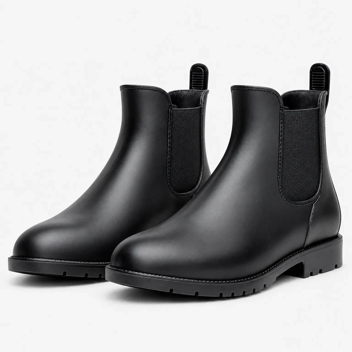 Pair of black Chelsea wellies with elasticated side panels and pull tabs