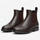 Pair of brown Chelsea wellies with pull tabs and treaded soles