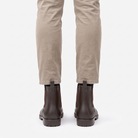 Brown Chelsea wellies from behind showing the pull tabs