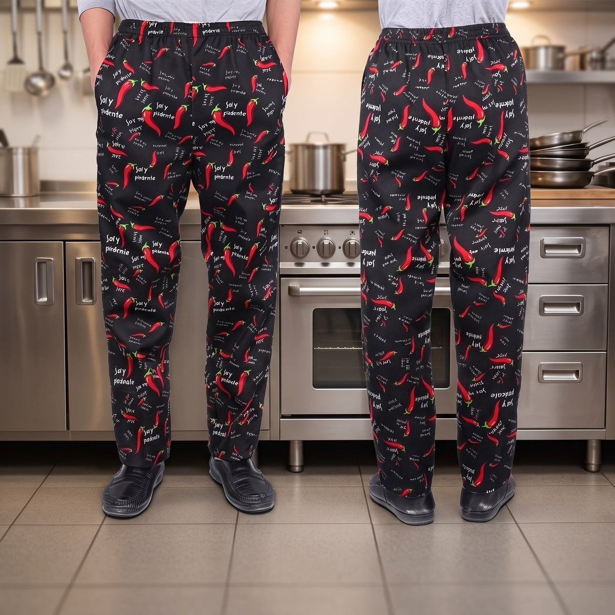 Men's Chef Trousers | Elasticated Waist | Side Pockets | Cotton Blend