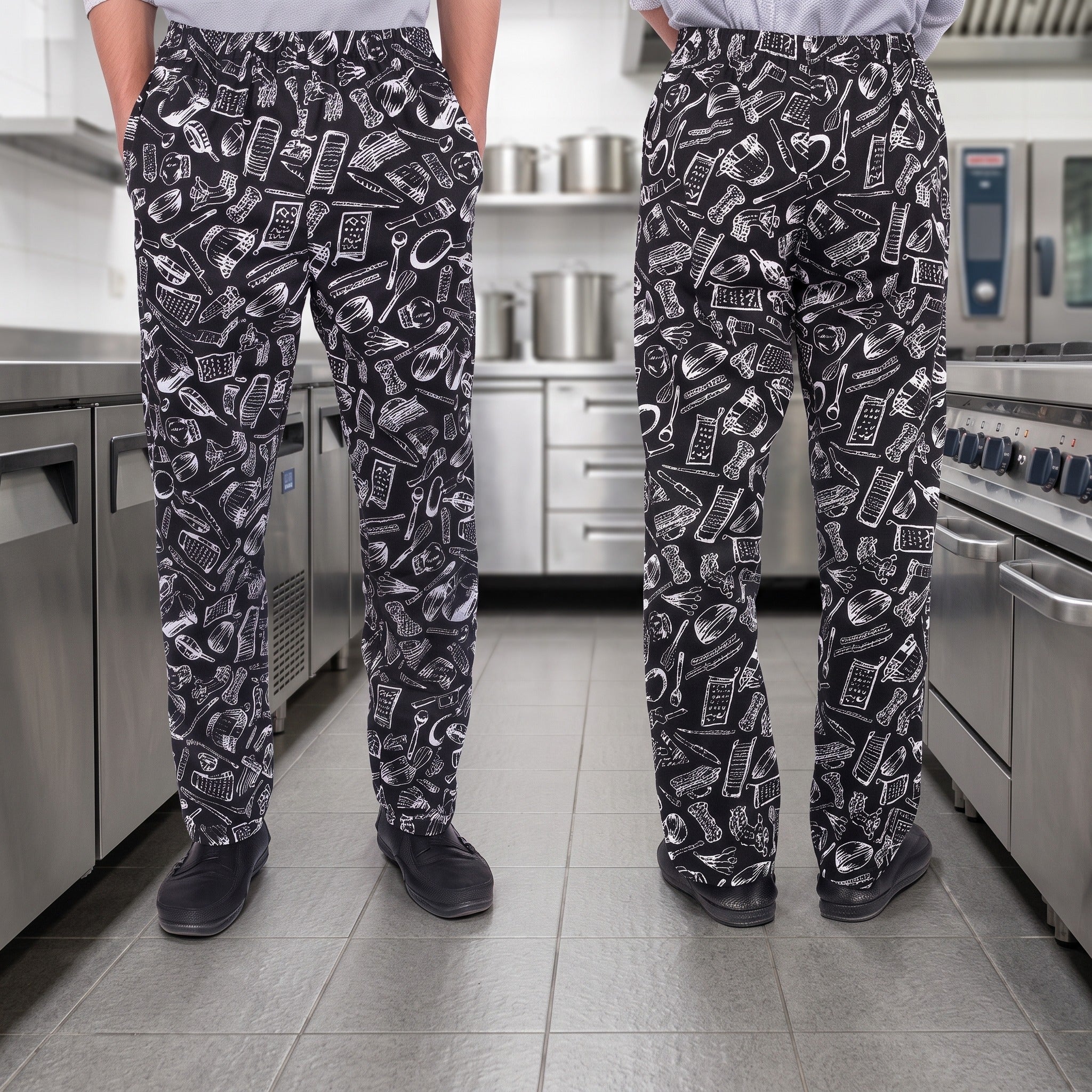 Men's Chef Trousers | Elasticated Waist | Side Pockets | Cotton Blend