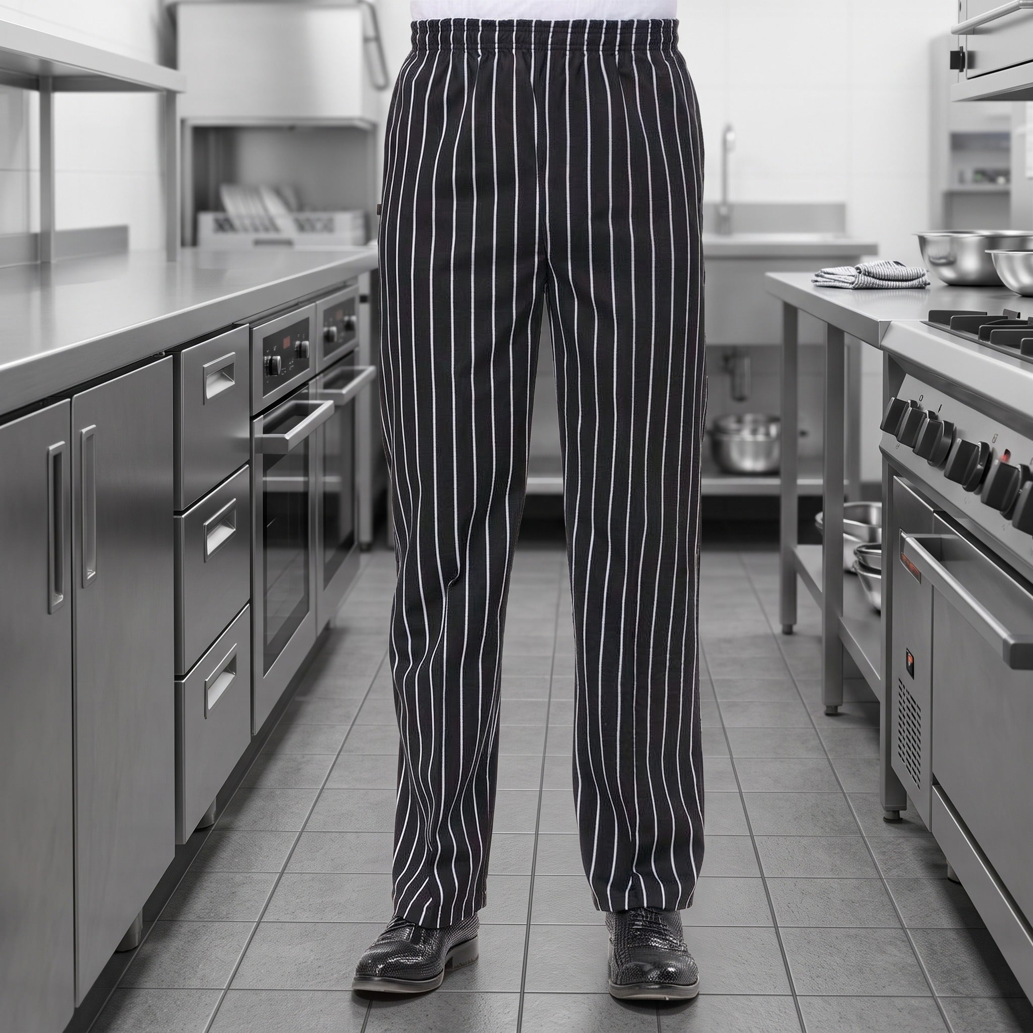 Men's Chef Trousers | Elasticated Waist | Side Pockets | Cotton Blend