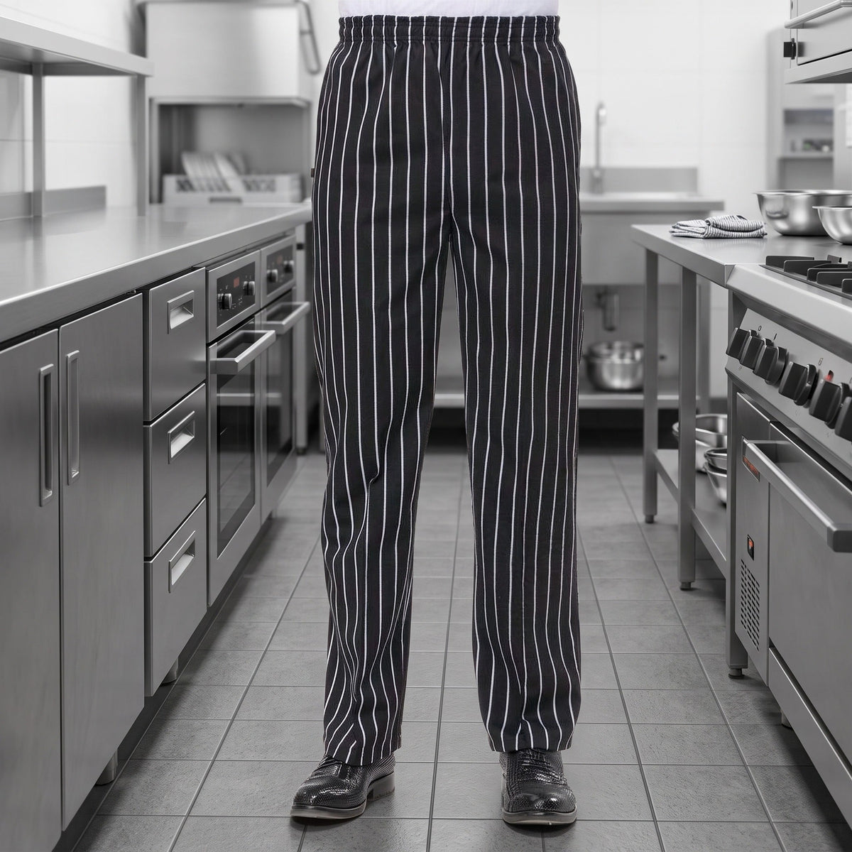 Men's Chef Trousers | Elasticated Waist | Side Pockets | Cotton Blend