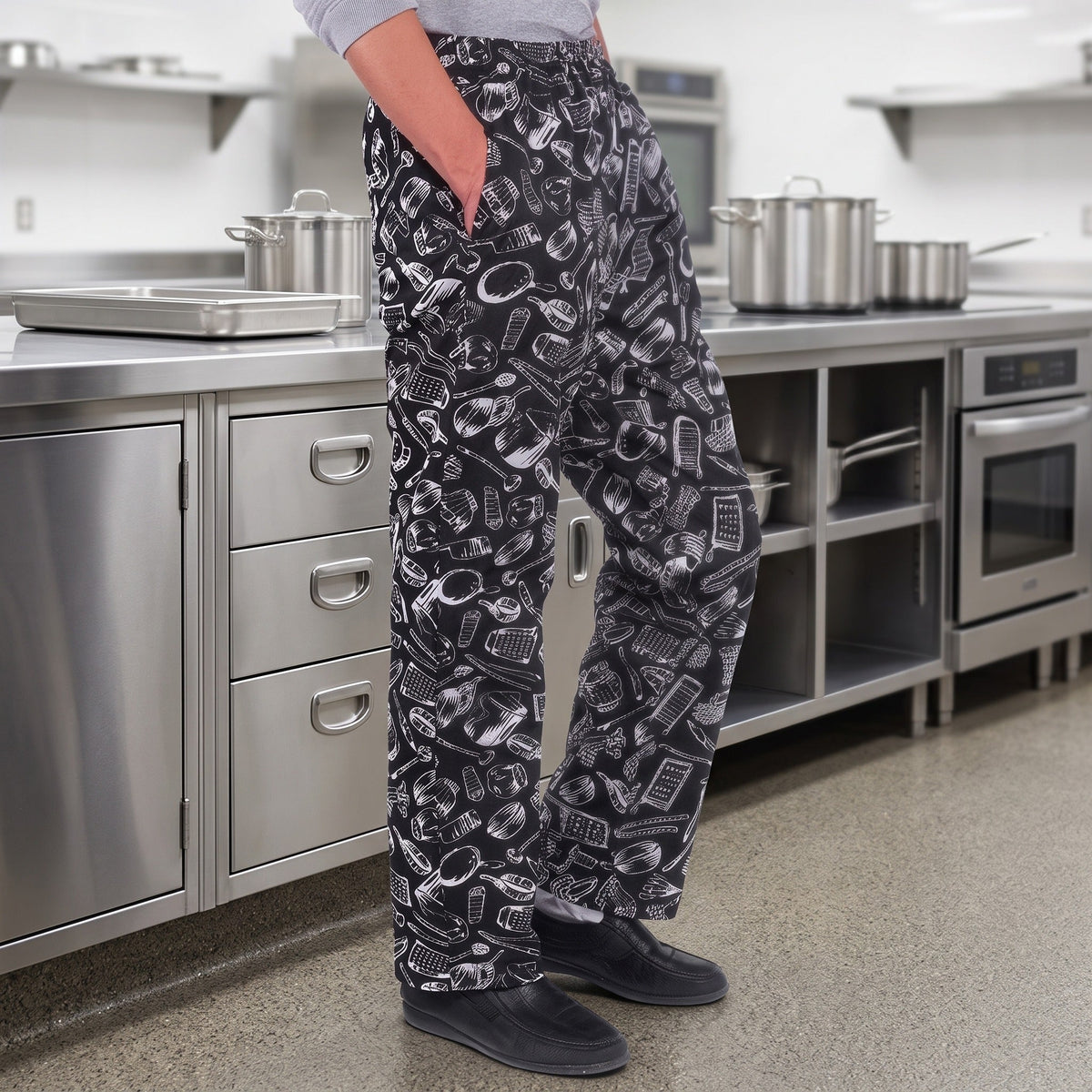 Men's Chef Trousers | Elasticated Waist | Side Pockets | Cotton Blend