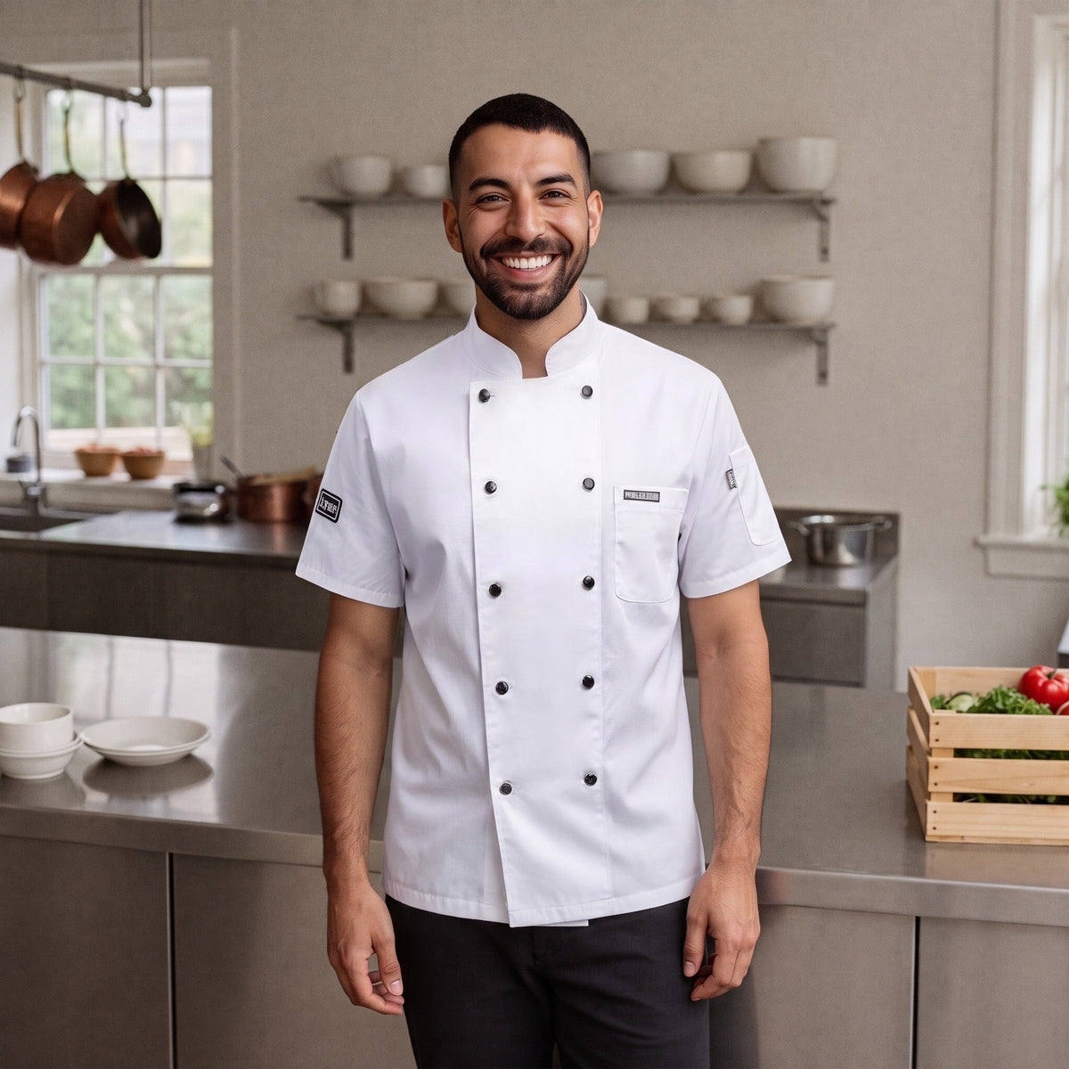 Men's Chef Coat | Short Sleeve | Double-Breasted | Mesh Back