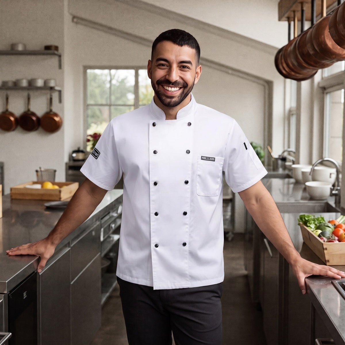 Men's Chef Coat | Short Sleeve | Double-Breasted | Mesh Back