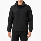 Man wearing black zip-up rain jacket with high collar and pockets | Chaps London