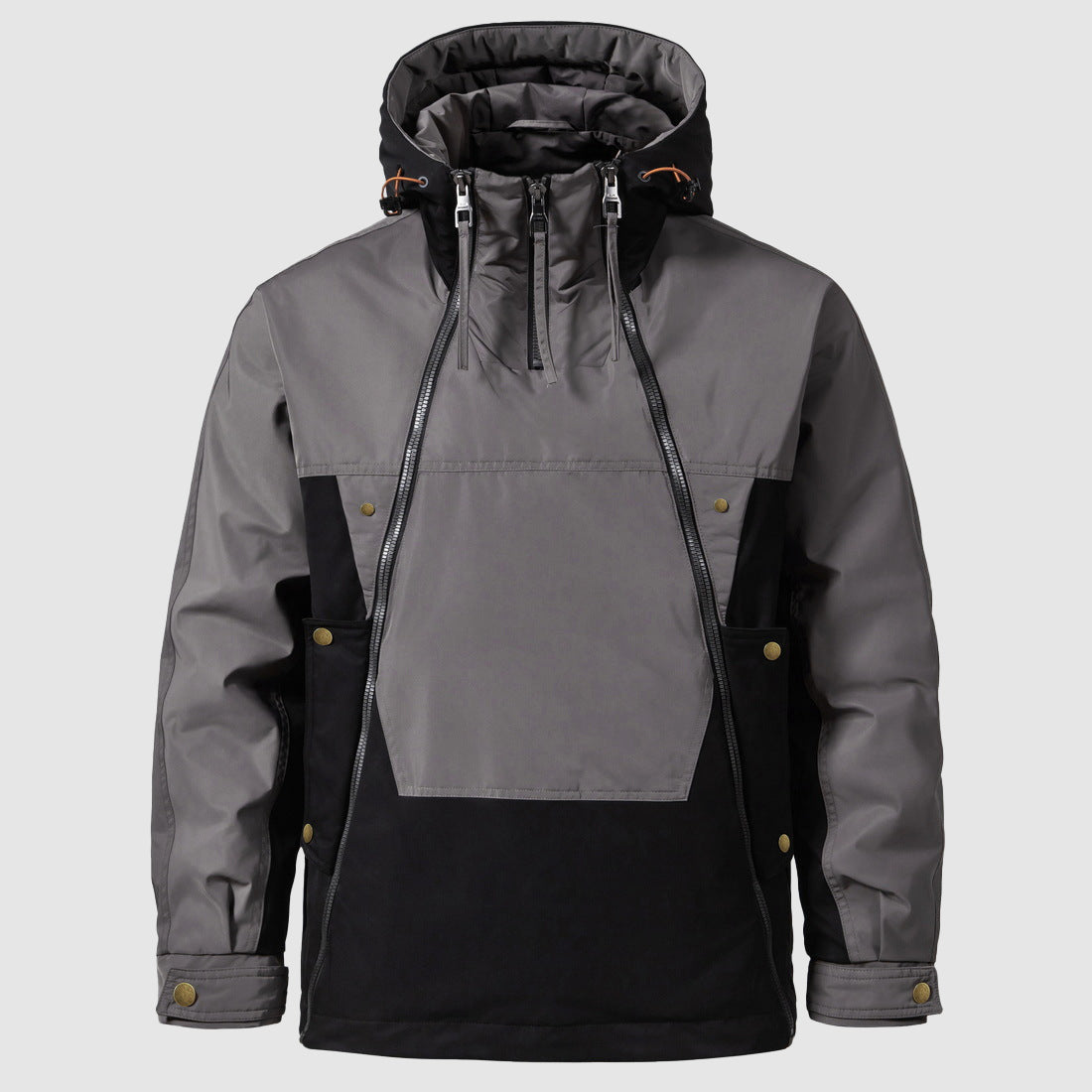 Grey and black hooded anorak jacket on mannequin, front view | Chaps London