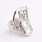 Silver-tone ring featuring seated Grim Reaper design with scythe, shown flat | Chaps London
