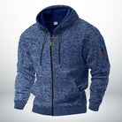 Blue marl zip-up hoodie with sleeve pocket, shown on mannequin | Chaps London