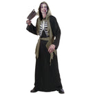Man wearing black hooded robe with holographic ribcage design and belt | Chaps London