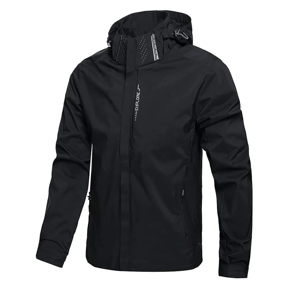 Black hooded zip jacket displayed on a mannequin torso form | Chaps London