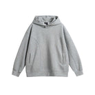 Gray oversized hoodie with snap neck and curved welt pockets, flat lay | Chaps London