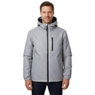 Man wearing gray hooded rain jacket with black zipper, front view | Chaps London