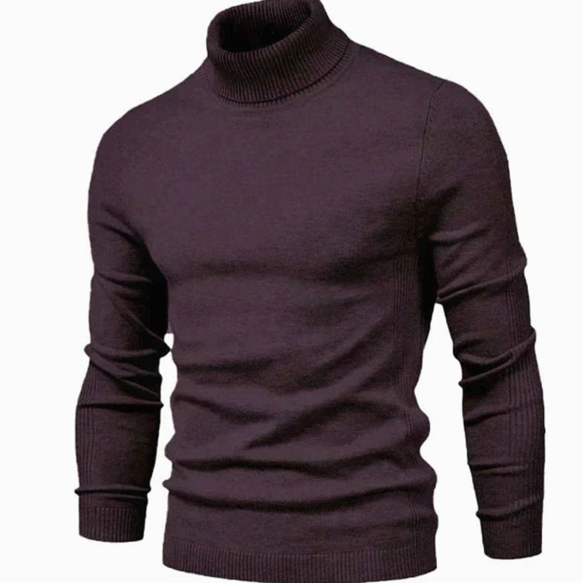 Dark maroon ribbed turtleneck sweater worn by faceless mannequin, long sleeves | Chaps London