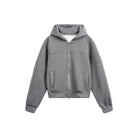 Gray zip-up hoodie with front pockets, shown flat, cropped style | Chaps London