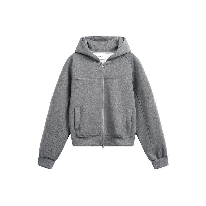 Gray zip-up hoodie with front pockets, shown flat, cropped style | Chaps London