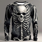 Gray skull skeleton print long sleeve top worn by male model | Chaps London