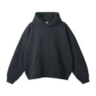 Black pullover hoodie with kangaroo pocket, shown flat, front view | Chaps London