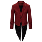 Red gothic tailcoat jacket with black swallowtail back, worn by a person | Chaps London