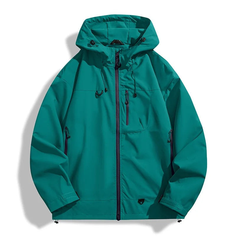 Men's Sporty Rain Jacket | Adjustable Hood | Zip Pockets | Hip Length