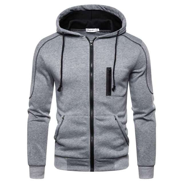 Gray zip-up hoodie with contrast stitching, shown on mannequin | Chaps London