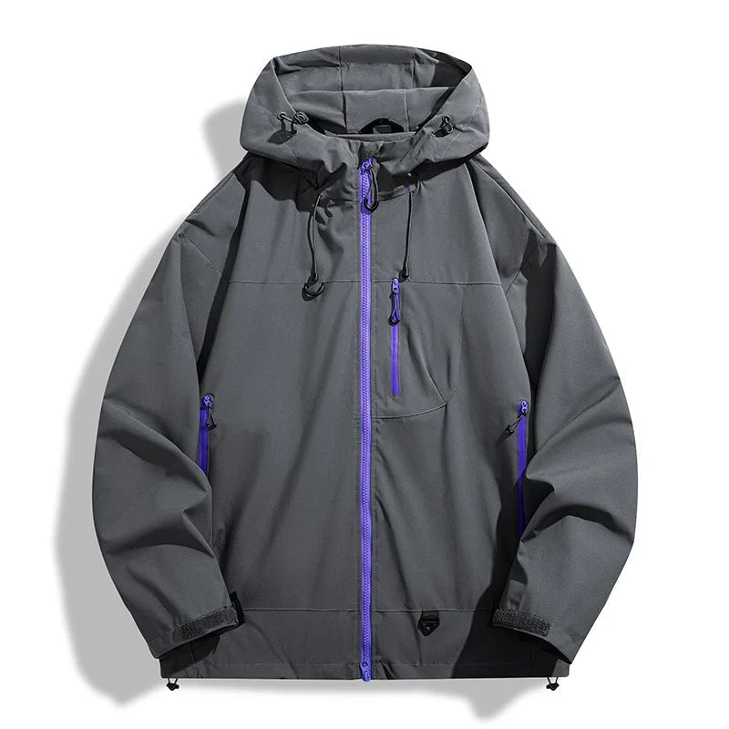 Men's Sporty Rain Jacket | Adjustable Hood | Zip Pockets | Hip Length