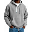 Gray ribbed half-zip hoodie worn by man with front pocket | Chaps London